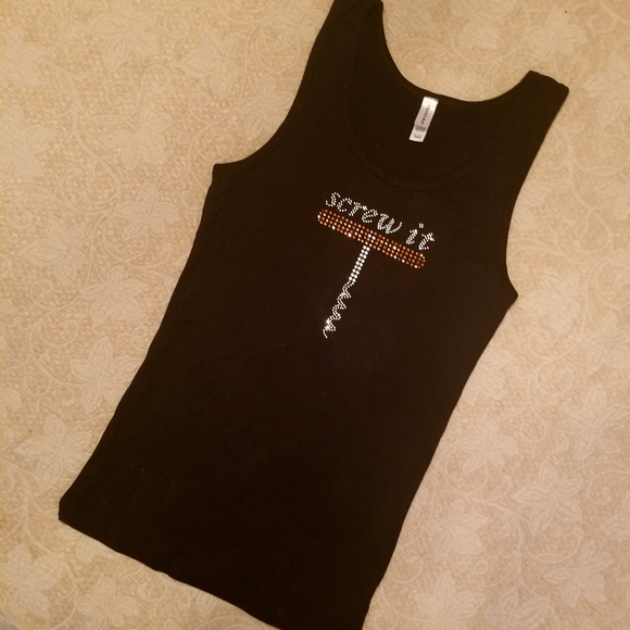 Black cotton tank top with rhinestones - Picture 3 of 5